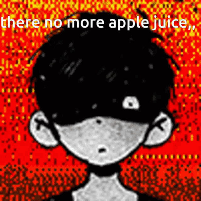 a black and white drawing of a boy with the words there no more apple juice below him