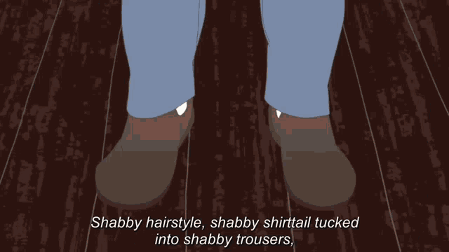 a cartoon drawing of a person holding a stuffed animal with the words shabby hairstyle