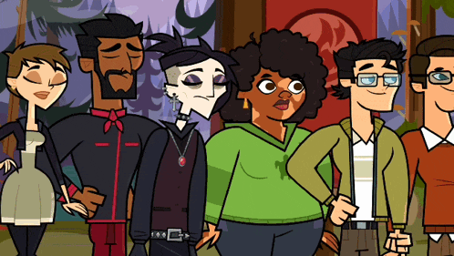 a group of cartoon characters are posing for a picture together