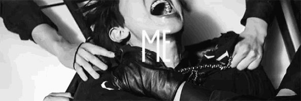 a black and white photo of a woman with her mouth open and the word me written on it