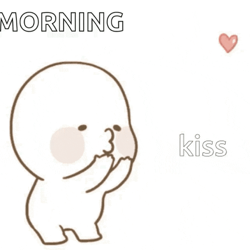 a cartoon of a person blowing a kiss with the words morning kiss behind him