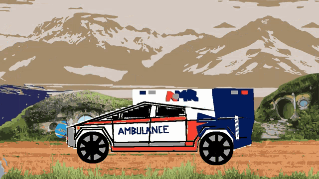 a red white and blue ambulance with the word ambulance on the side