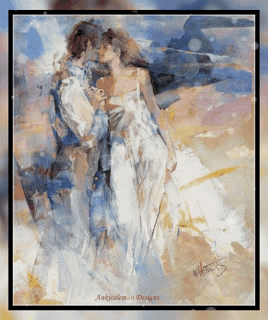a painting of a man and woman by ankicoleman designs is framed