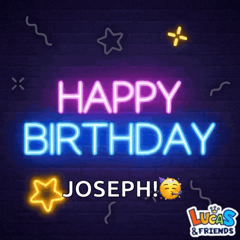 neon sign that says happy birthday joseph on it