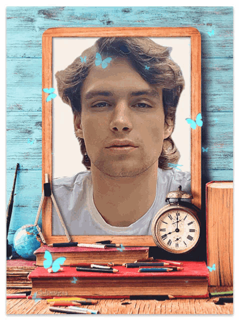 a picture of a man in a frame with a clock that says it 's 4:20