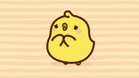 a cartoon chicken is standing on a striped background and making a face .