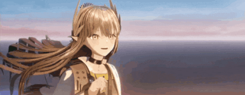 a girl with long brown hair and a crown on her head is smiling