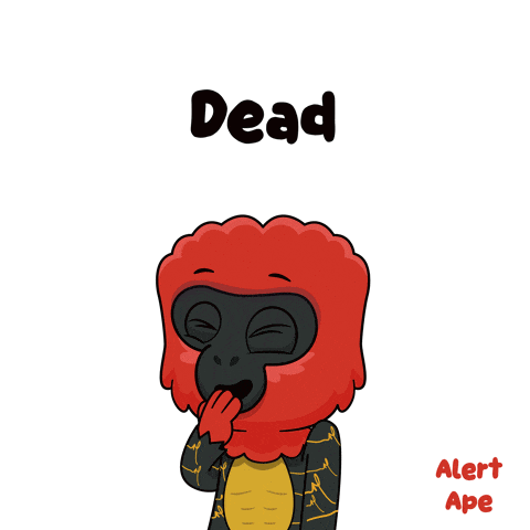 a cartoon of a monkey covering its mouth with its hand and the word dead above it