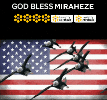 a poster that says god bless miraheze with eagles in front of an american flag