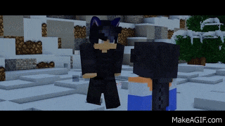 two minecraft characters standing next to each other with makeagif.com in the corner