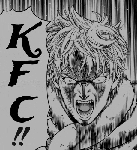 a black and white drawing of a man with kfc written on the top