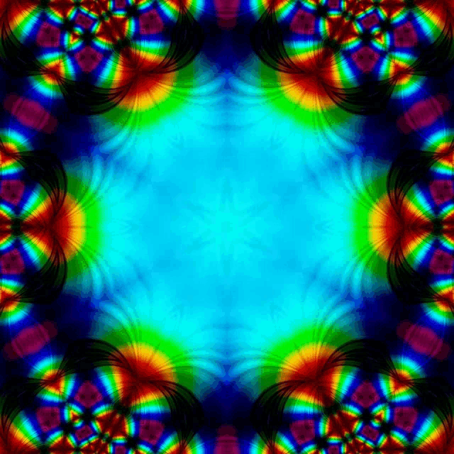 a colorful background with a blue center