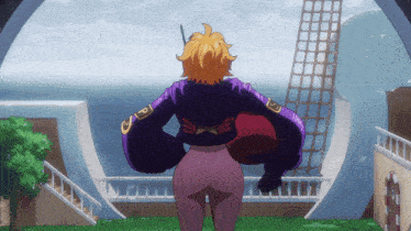 a cartoon character with a purple shirt that says ' s ' on it