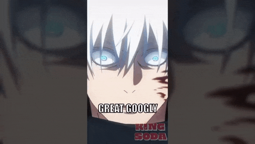 a close up of a person 's face with a caption that says `` great googly ''