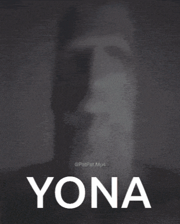 a black and white photo of a statue with the word yona in white letters