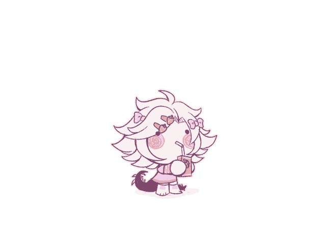 a cartoon drawing of a little girl with a straw in her mouth