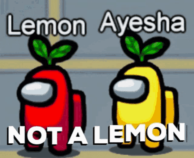two among us characters with the words lemon ayesha not a lemon on the bottom