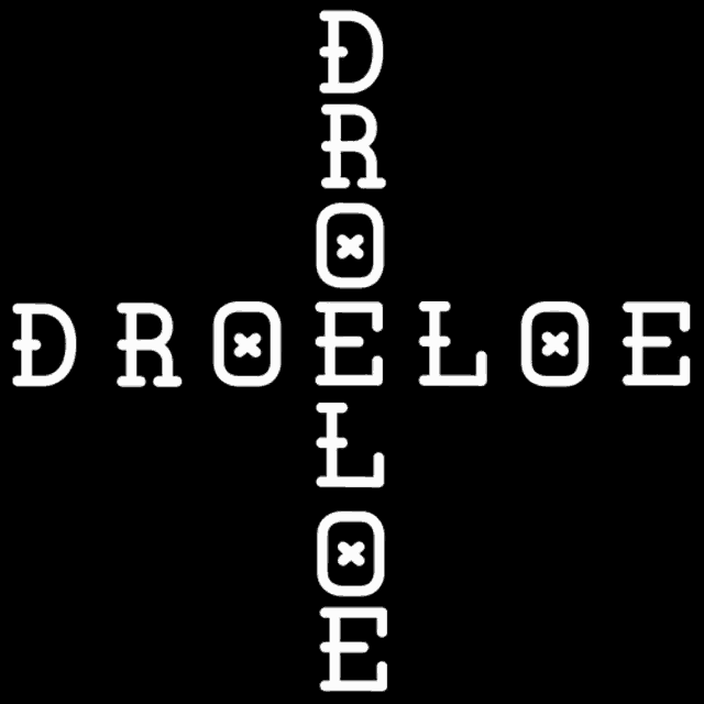 white letters on a black background that say droeloe
