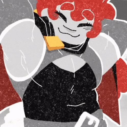 a cartoon drawing of a woman with red hair holding a piece of cheese