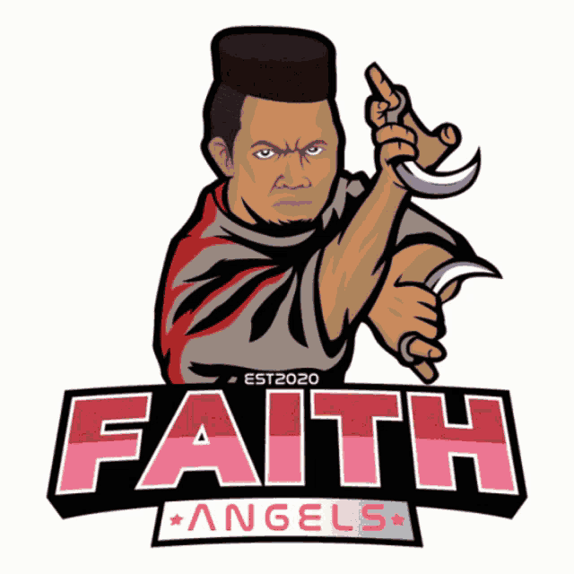 a logo for the faith angels shows a man holding two knives