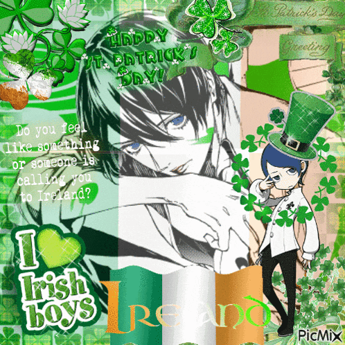 a picture of a boy with a green hat and the words i irish boys on the bottom