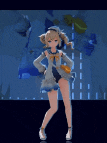 a girl in a sailor outfit is standing in front of a blue background