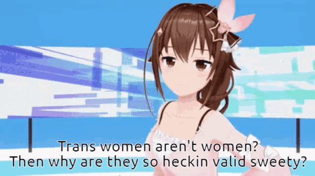 a picture of a girl with the words " trans women aren 't women " on the bottom