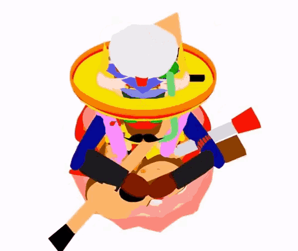 a cartoon character is holding a guitar and wearing a sombrero and sunglasses .