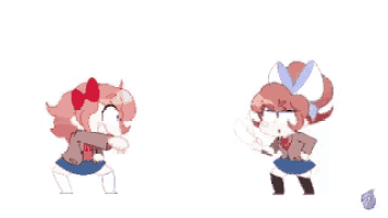 a cartoon of two girls fighting each other with a purple circle in the corner