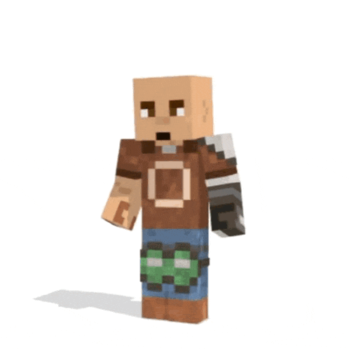 a minecraft character is running with a sword