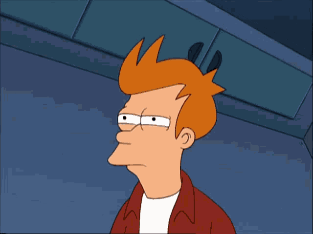fry from futurama is making a funny face with his eyes closed