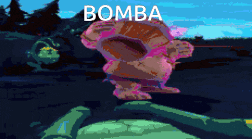 a pixel art of a monster with the word bomba on it