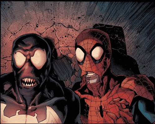 a comic book drawing of a spider man and a venom