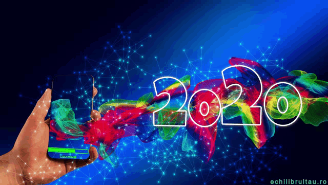 a hand is holding a cell phone with the number 2020 written on it