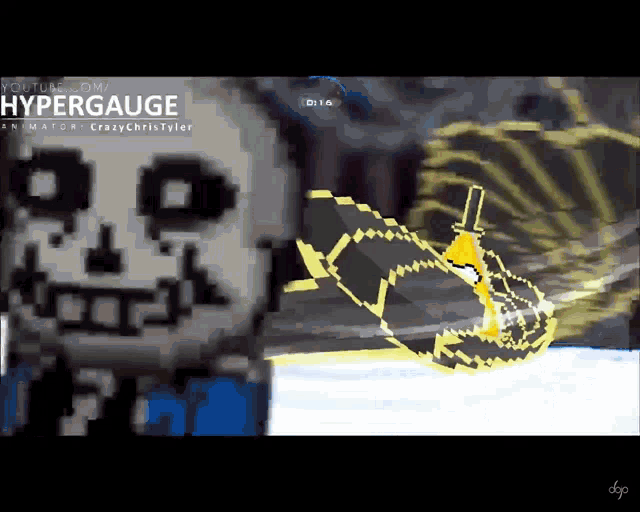 a pixel art of a skeleton with the words hypergauge on the bottom right