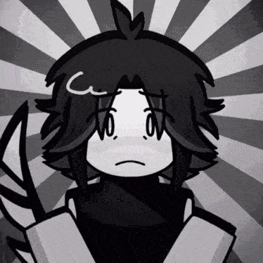 a black and white drawing of a cartoon character with a sad look on his face