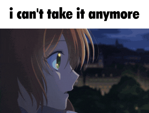 a picture of a girl with the words " i can 't take it anymore " above her
