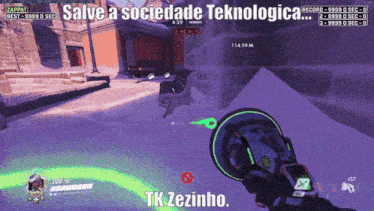 a screenshot of a video game with the words salve a sociedade tecnologica