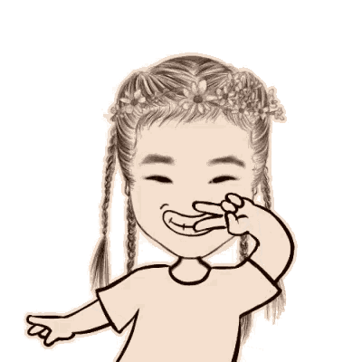 a cartoon drawing of a girl with braids and a flower crown on her head giving a peace sign .
