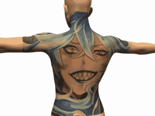 a man with a tattoo on his back that looks like a monster