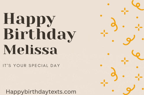 a card that says happy birthday melissa with yellow confetti