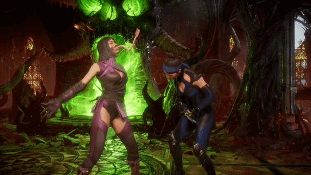 two female video game characters are fighting each other