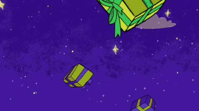 the gifts are under the tree written in yellow on a purple background