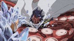 a cartoon character is being attacked by a giant octopus with ice coming out of his mouth .
