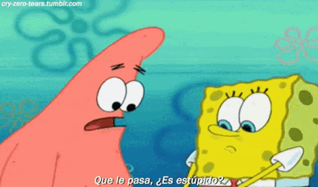 patrick star and spongebob squarepants are talking in spanish