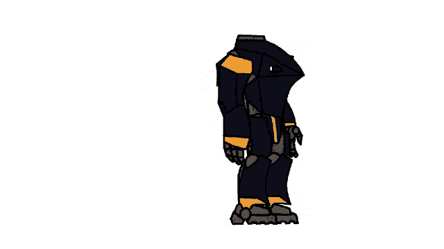 a cartoon drawing of a robot without a head standing on a white background