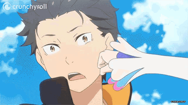 a crunchyroll logo can be seen on a cartoon character
