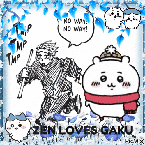 a drawing of a man holding a stick with a speech bubble that says " no way "