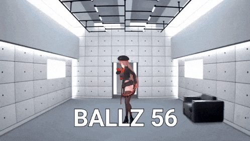 a room with a woman dancing and the words ballz 56