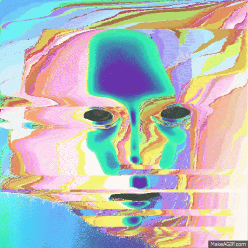 a colorful painting of a man 's face with makeagif.com written on the bottom